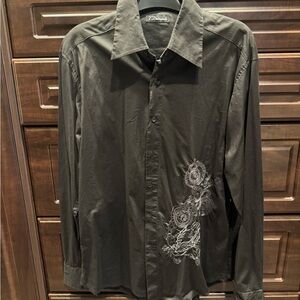 7 Diamonds Black Men's Casual Shirt with Embroidery